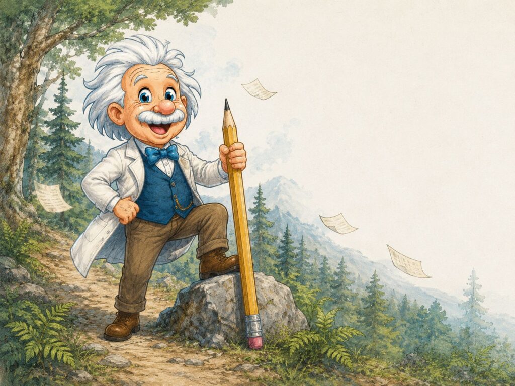 Einsteinmaskotten er klar med blyanten